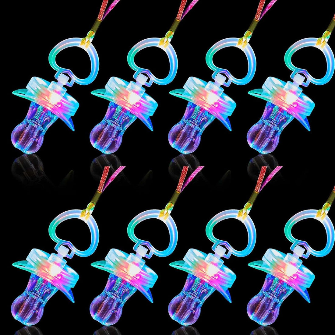 Rave Essentials Co. Transparent Only (8pcs) / 3-5 Day Expedited Shipping [USA ONLY] (10 Pack) LUMI™ LED Flashing Pacifier + Necklace