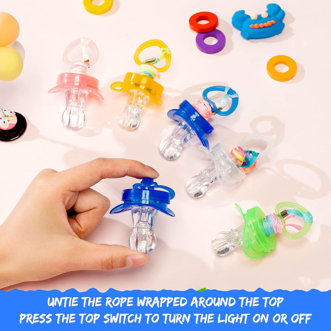 Rave Essentials Co. 10pcs / LED Pacifier Whistle (10pcs MegaPack) LUMI™ LED Flashing Pacifier + Necklace