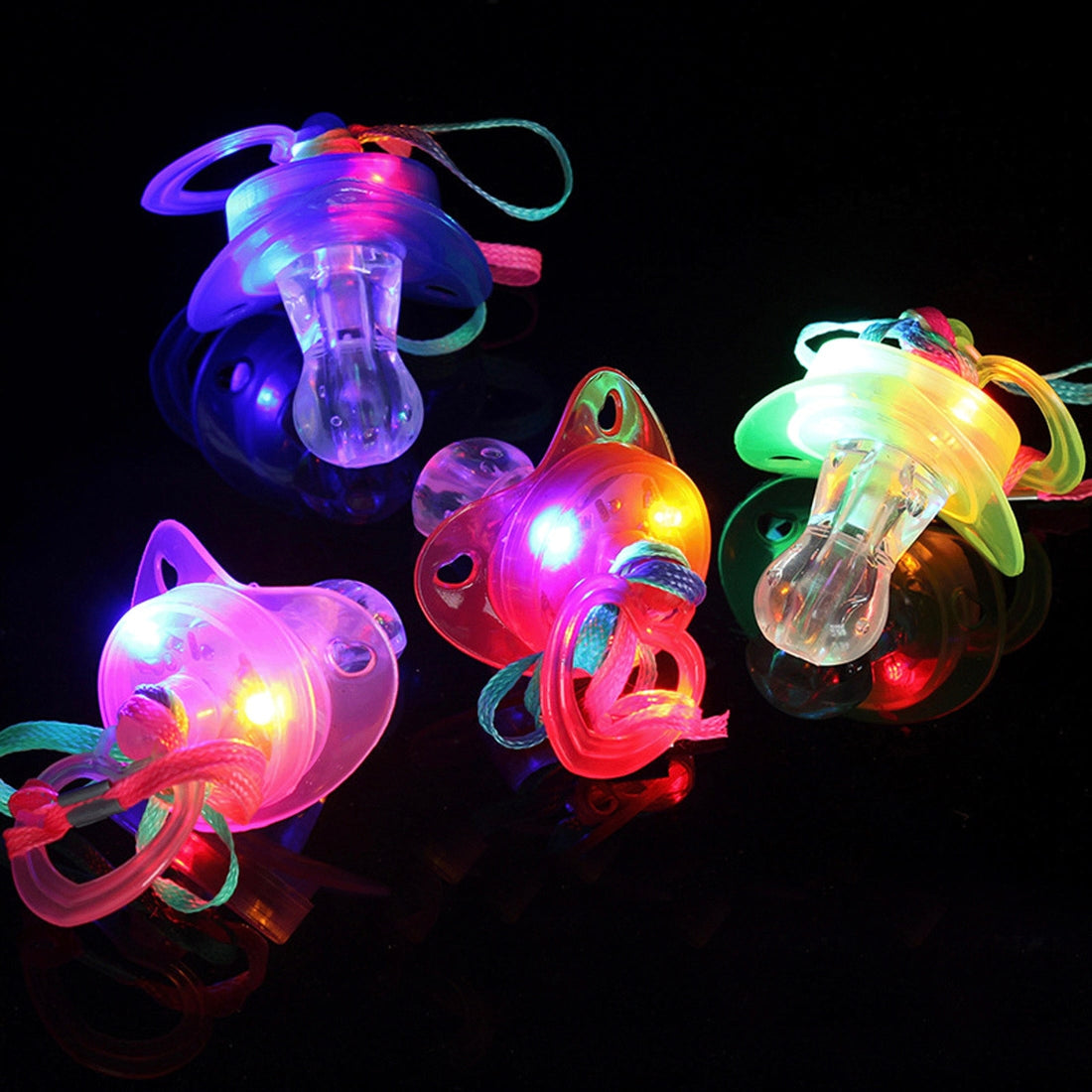Rave Essentials Co. 10pcs / LED Pacifier Whistle (10pcs MegaPack) LUMI™ LED Flashing Pacifier + Necklace