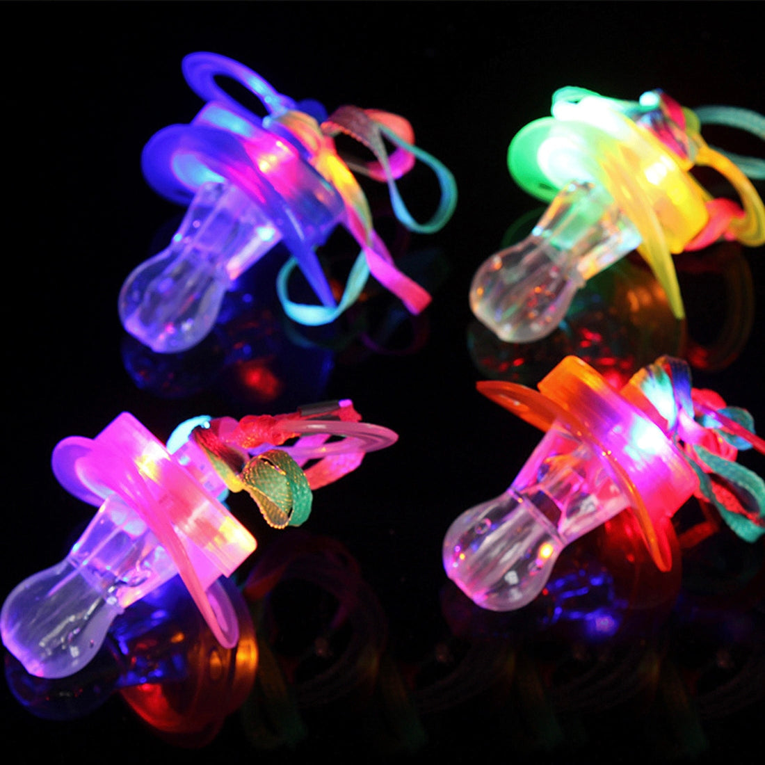 Rave Essentials Co. 10pcs / LED Pacifier Whistle (10pcs MegaPack) LUMI™ LED Flashing Pacifier + Necklace