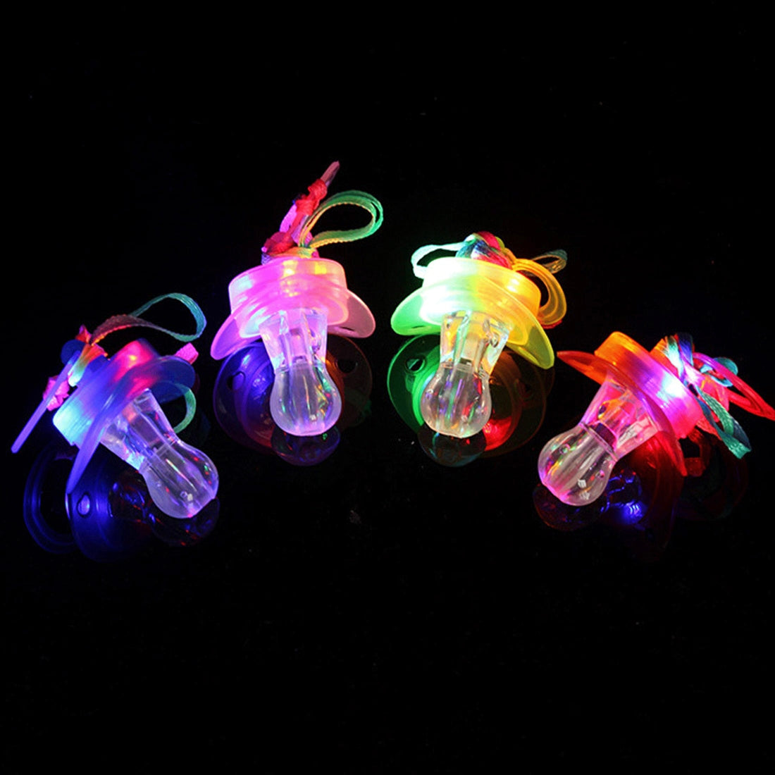 Rave Essentials Co. 10pcs / LED Pacifier Whistle (10pcs MegaPack) LUMI™ LED Flashing Pacifier + Necklace